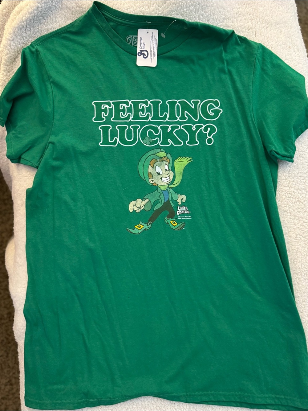 Lucky Charms Feeling Lucky? Leprechaun Green Graphic T-Shirt Unisex Large